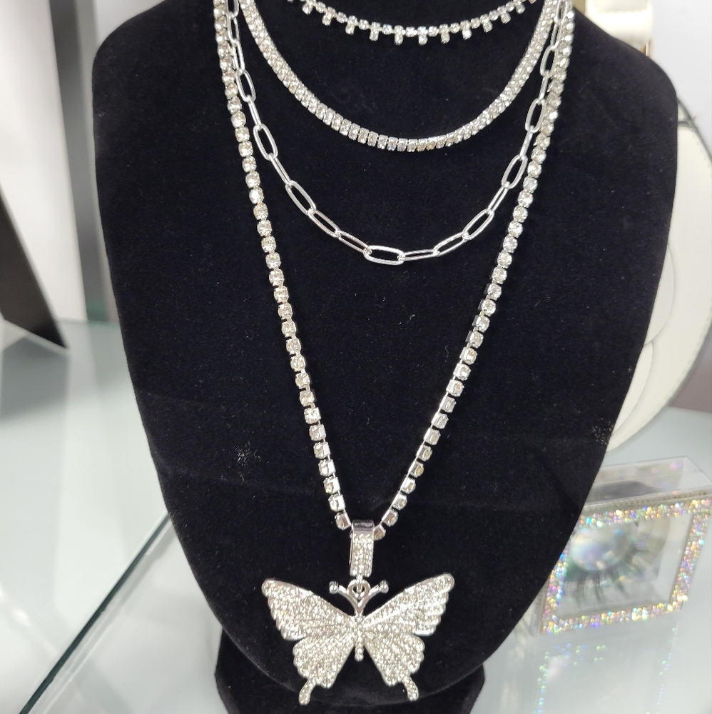4 pc Crystal Butterfly Necklace 🦋